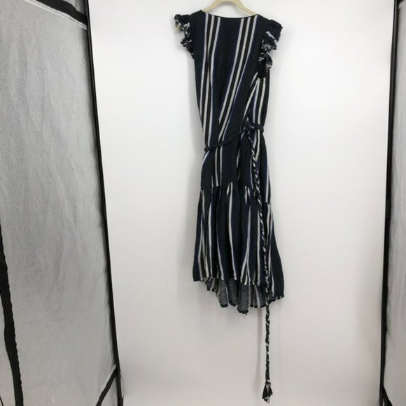 Apiece Apart  Costa Del Sol Ruffle Wrap maxi dress Linen Silk blend   striped W4 - Picture 4 of 16